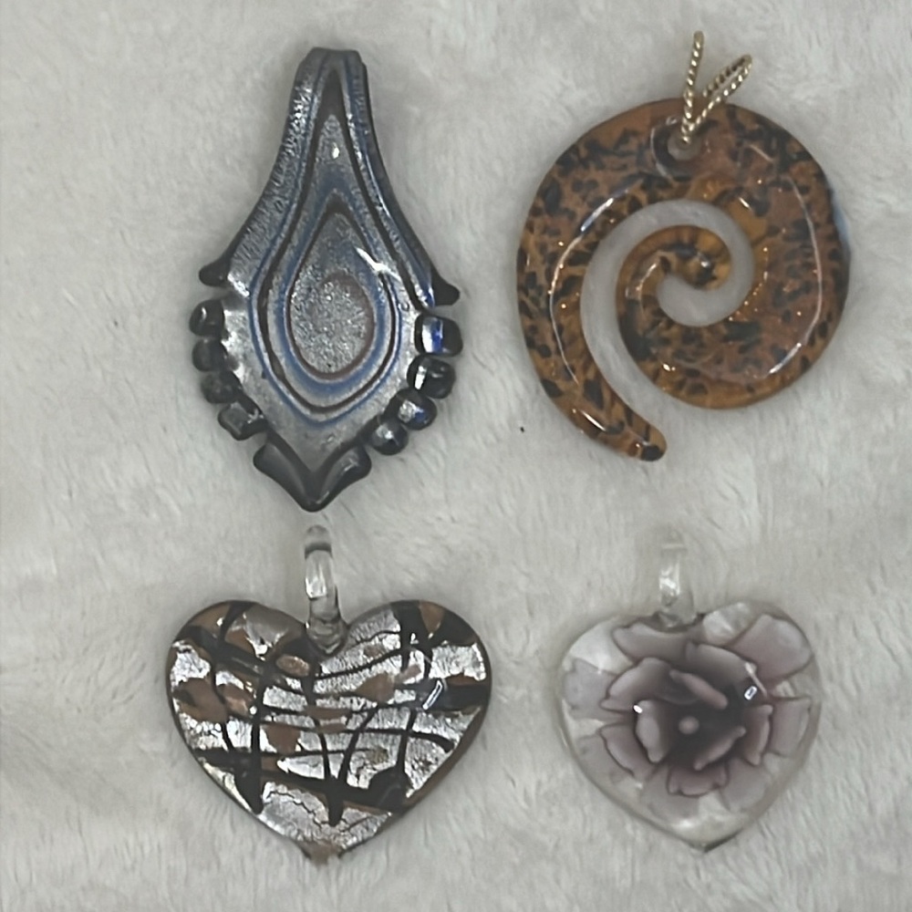 Set of 4 art deco glass pendants for necklace vibrant colors different shapes